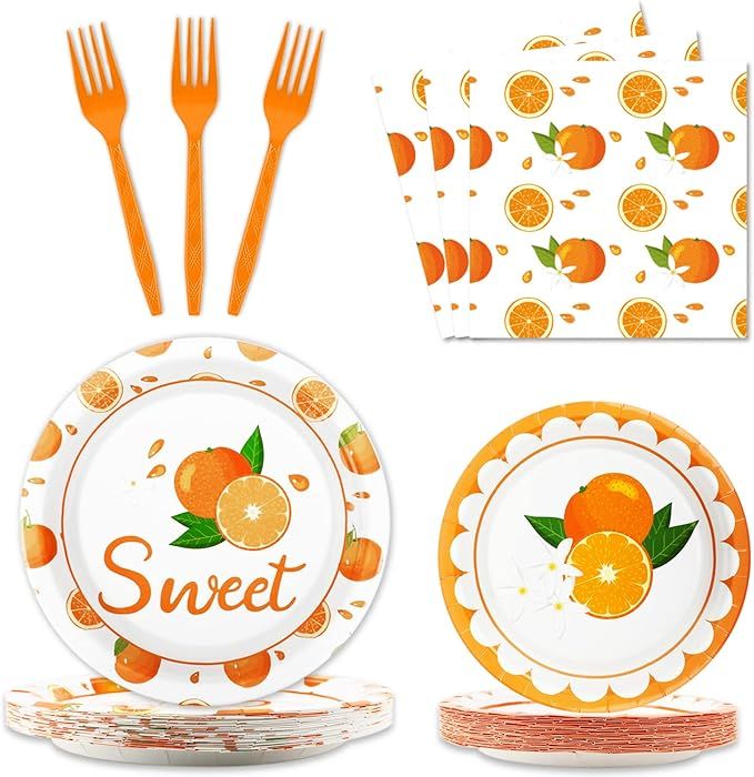 gisgfim 96 Pcs Little Cutie Plates and Napkins Party Supplies Fruit Orange Tableware Set Summer F... | Amazon (US)