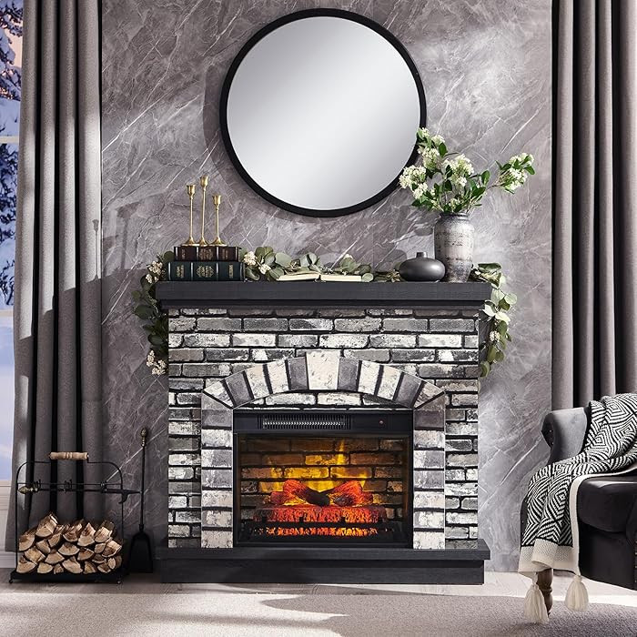42" Electric Fireplace with Mantel, Farmhouse Fireplace TV Stand w/23'' Freestanding Electric Fir... | Amazon (US)