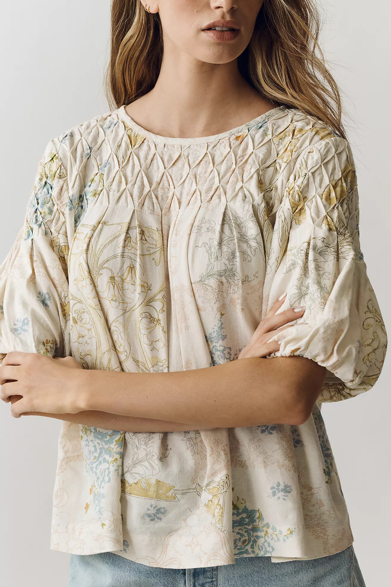 Liza Puff-Sleeve Smocked Linen Top | Anthropologie (US)