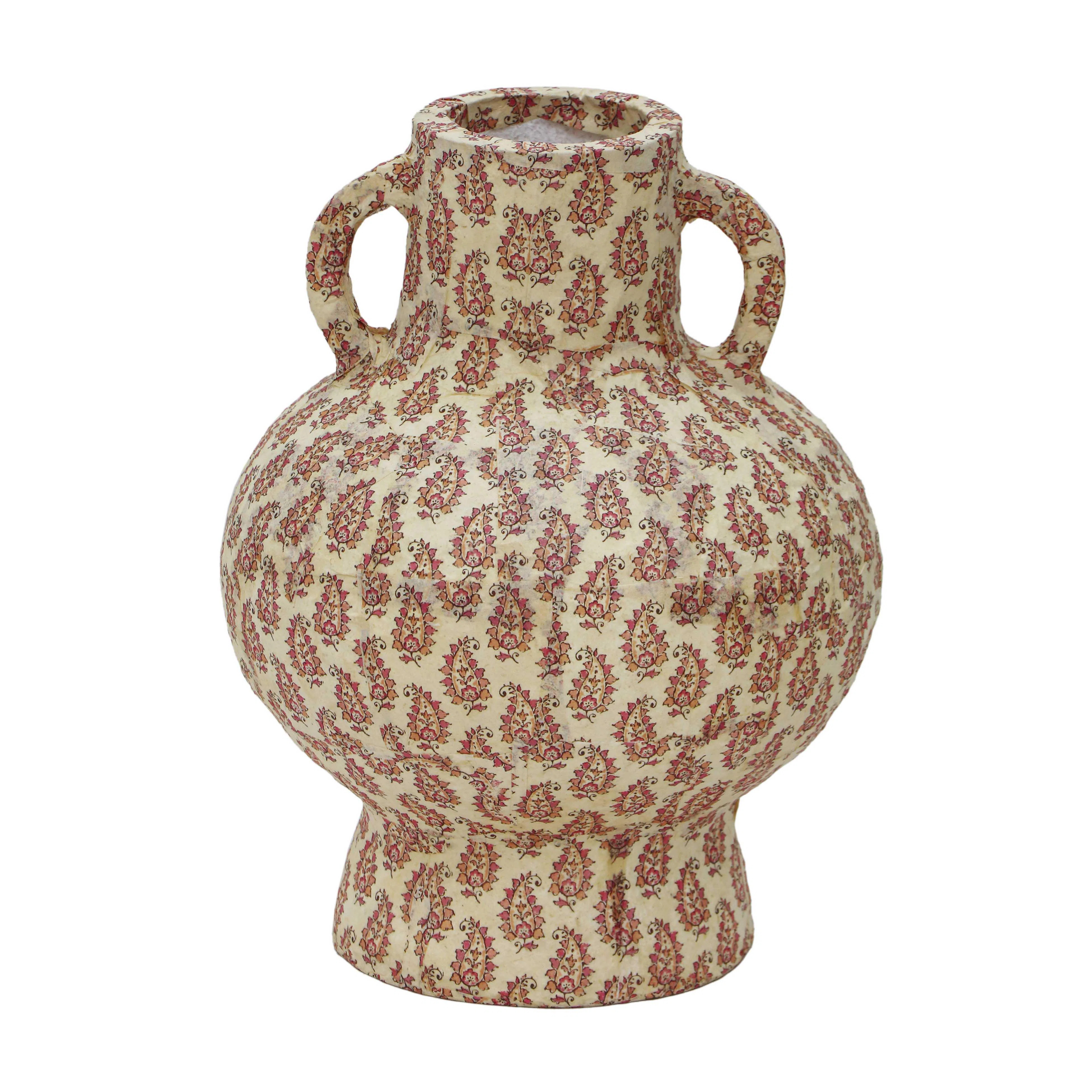 Cotton Mache Vase in Peach Paisley | Wayfair North America