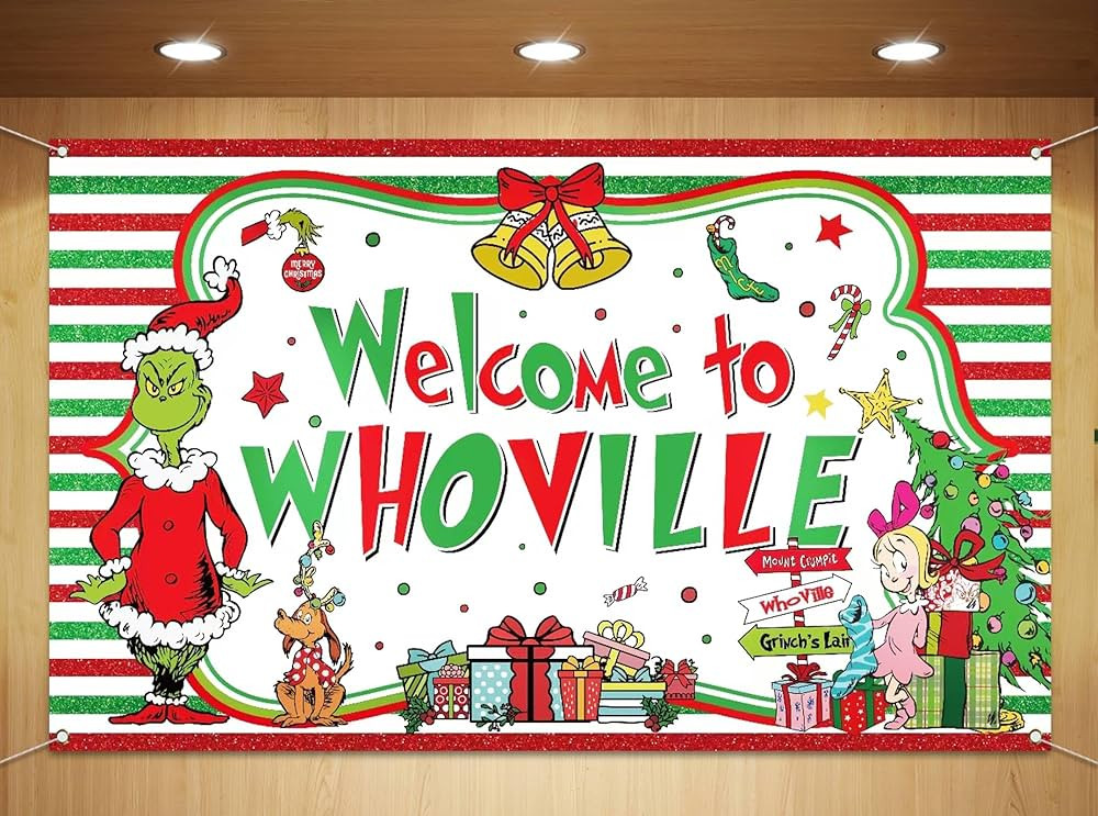 Sunwer Welcome to Whoville Photo Booth Backdrop Green Christmas Winter Holiday Party Decorations ... | Amazon (US)