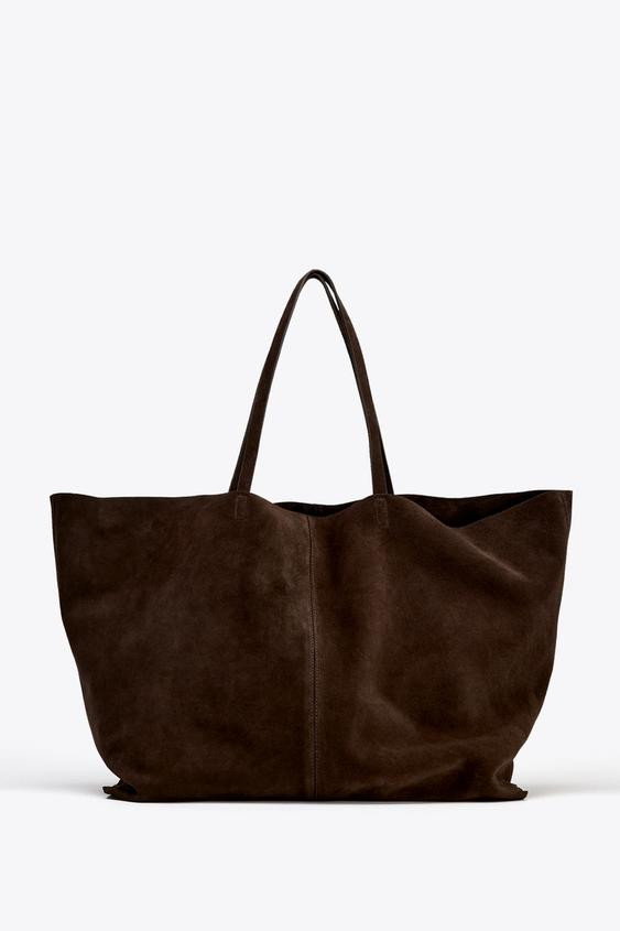 MAXI SPLIT LEATHER SHOPPER BAG | Zara US