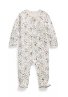 Ralph Lauren Childrenswear Baby Girls Floral Cotton Interlock Footed Coverall, Pink, Newborn | Belk