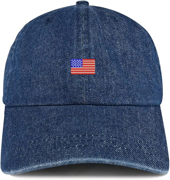 Trendy Apparel Shop US American Flag Small Embroidered 100% Cotton Denim Cap Dad Hat | Amazon (US)