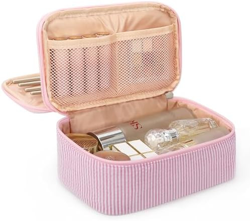 Relavel Cute Makeup Bag for Girls, Portable Pink Cosmetic Bag, Dual-layer Makeup Pouch with Brush... | Amazon (US)