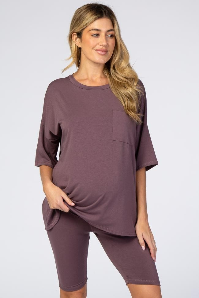 Purple Biker Short Maternity Sleep Set | PinkBlush Maternity