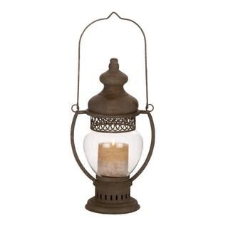 Litton Lane Brown Metal Decorative Candle Lantern with Handle 52930 - The Home Depot | The Home Depot