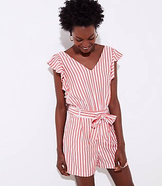 LOFT Striped Flutter Tie Waist Romper | LOFT
