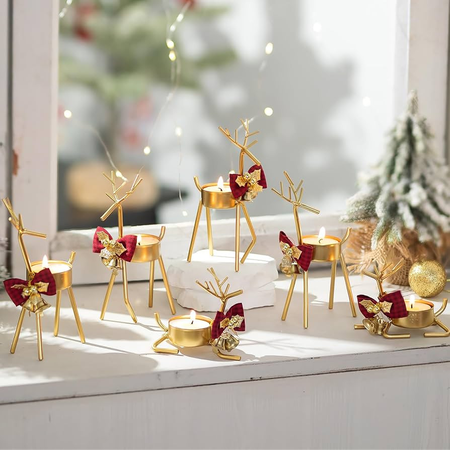 Inweder Christmas Reindeer Tealight Candle Holder：6Pcs Gold Reindeer Christmas Decoration for W... | Amazon (US)