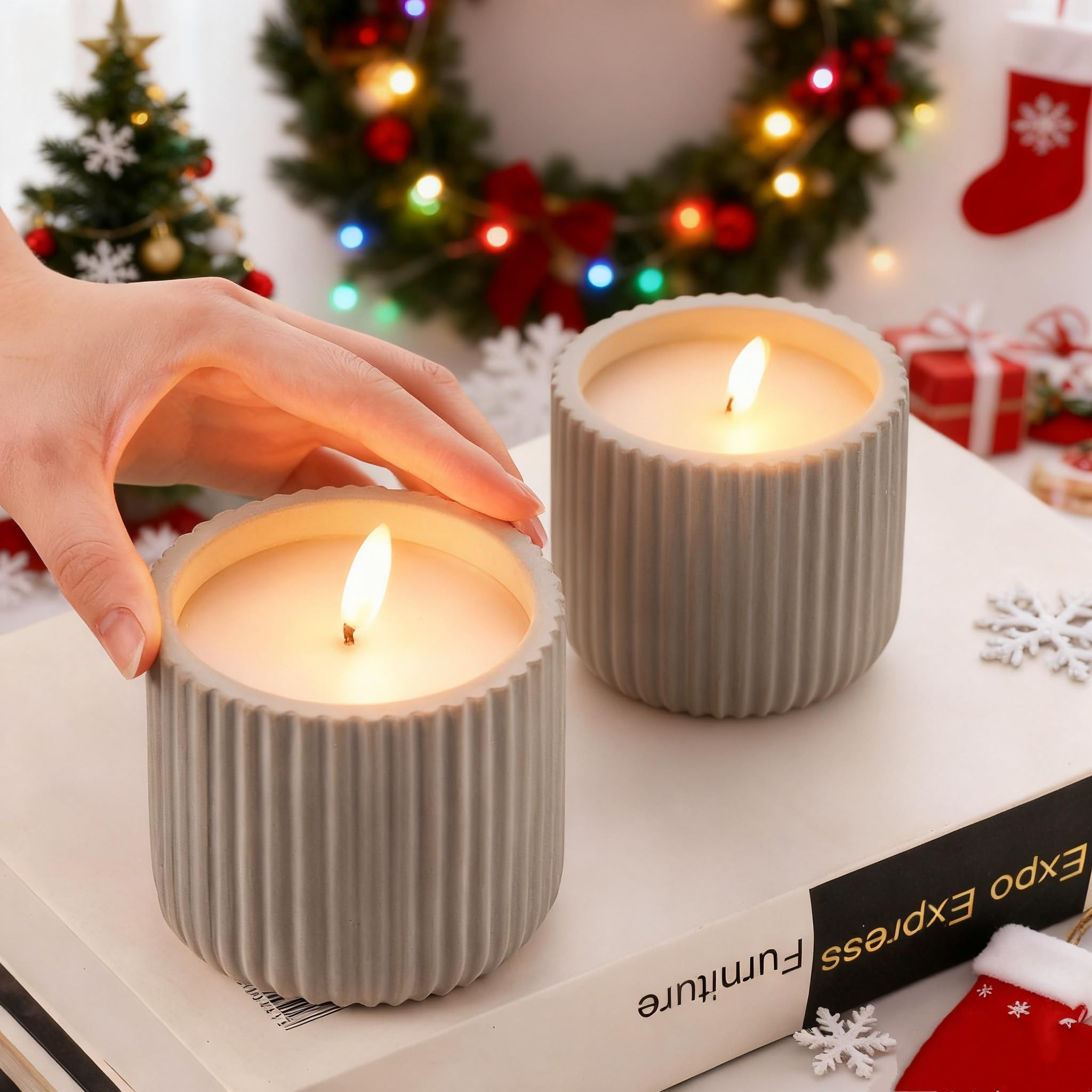 XMHBCSM Flameless Christmas Candles,2 Pack Christmas Decorations Flameless Candles Battery Operated Candles for Christmas Home Decoration | Amazon (US)