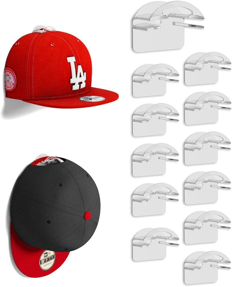 Hat Hooks for Wall - 2 Different Ways Hat Racks & Display Baseball Caps, Adhesive Hat Wall Hanger... | Amazon (US)