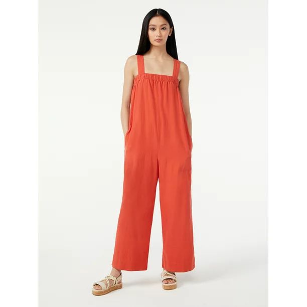 Free Assembly Women's Sleeveless Wide Leg Jumpsuit with Self Belt | Walmart (US)