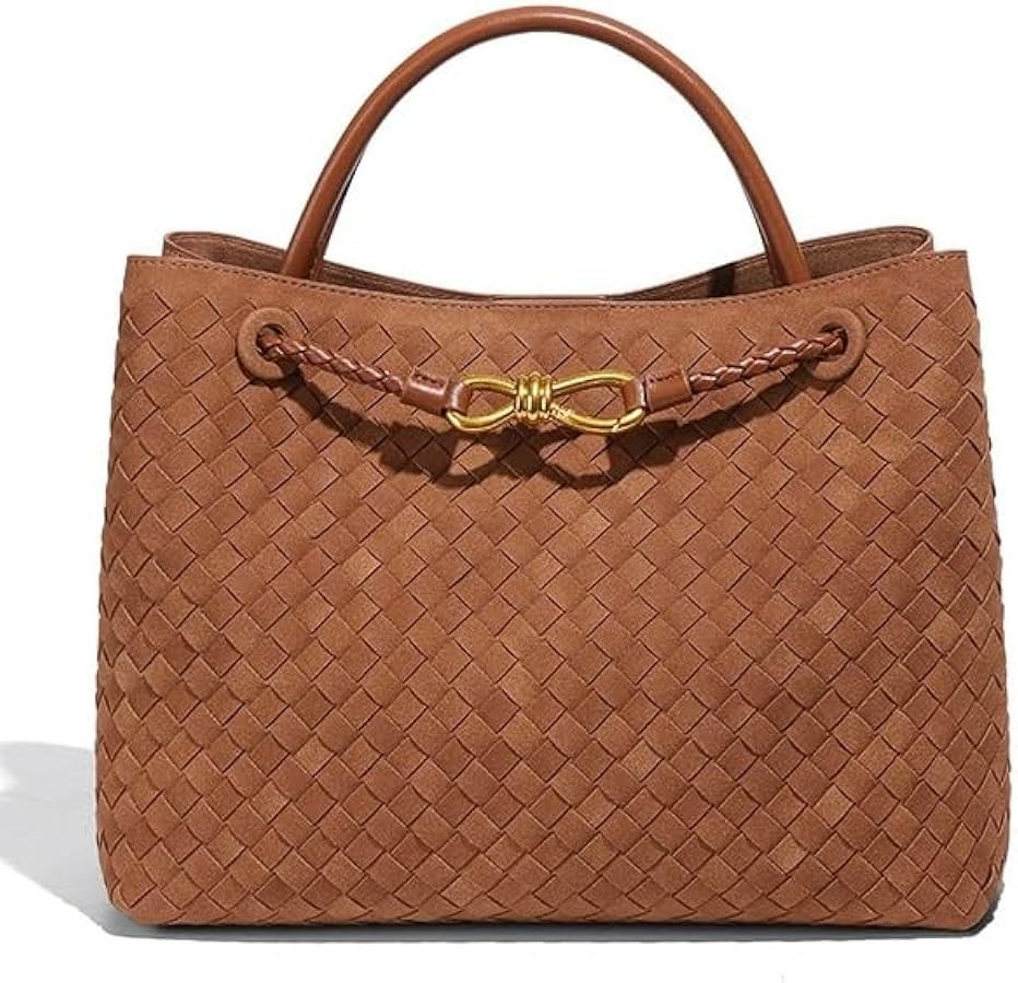 Woven Bag for Women, Suede Bag Top Handle Satchel PU Leather Tote Woven Purse Handbag Shoulder Ba... | Amazon (US)