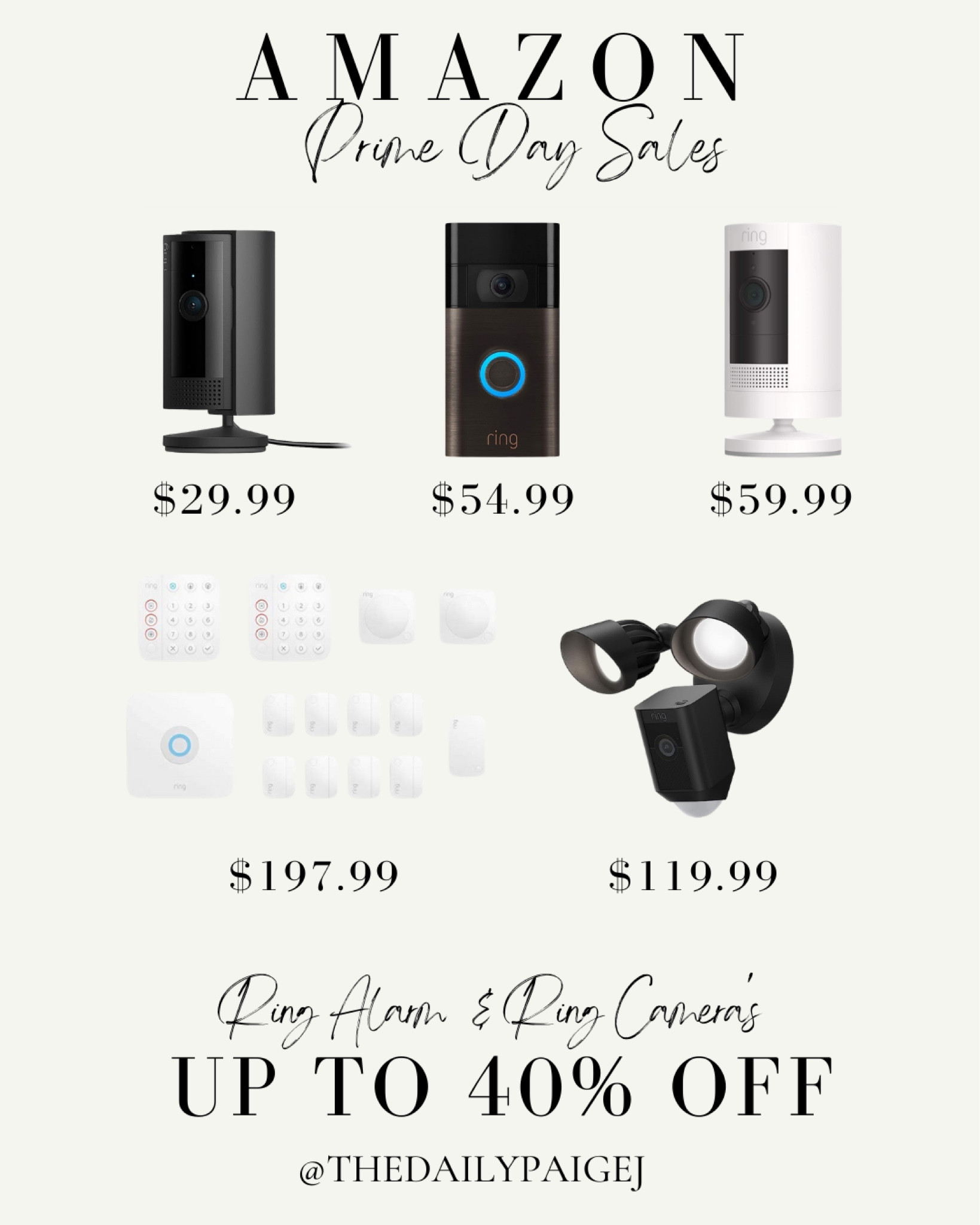 Ring has a great alarm and camera systems that are on major sale with the Prime Day sale! 

Prime day, prime day 2023, ring alarm, ring on sale, doorbell cameras, ring alarm system, Amazon alarm, Amazon alarm on sale, Amazon security, ring doorbell, ring camera, ring indoor camera, ringgits on sale, security system 

#LTKhome #LTKsalealert #LTKxPrimeDay