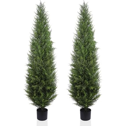 Artificial Cedar Topiary Trees for Outdoors 5ft Fake Cypress Plants with Solar Light String, Faux... | Amazon (US)