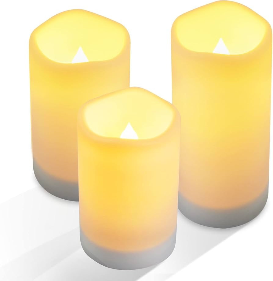 NURADA Large Outdoor Solar Powered Candles - Flameless Pillar Waterproof Rechargeable Candle Set,... | Amazon (US)