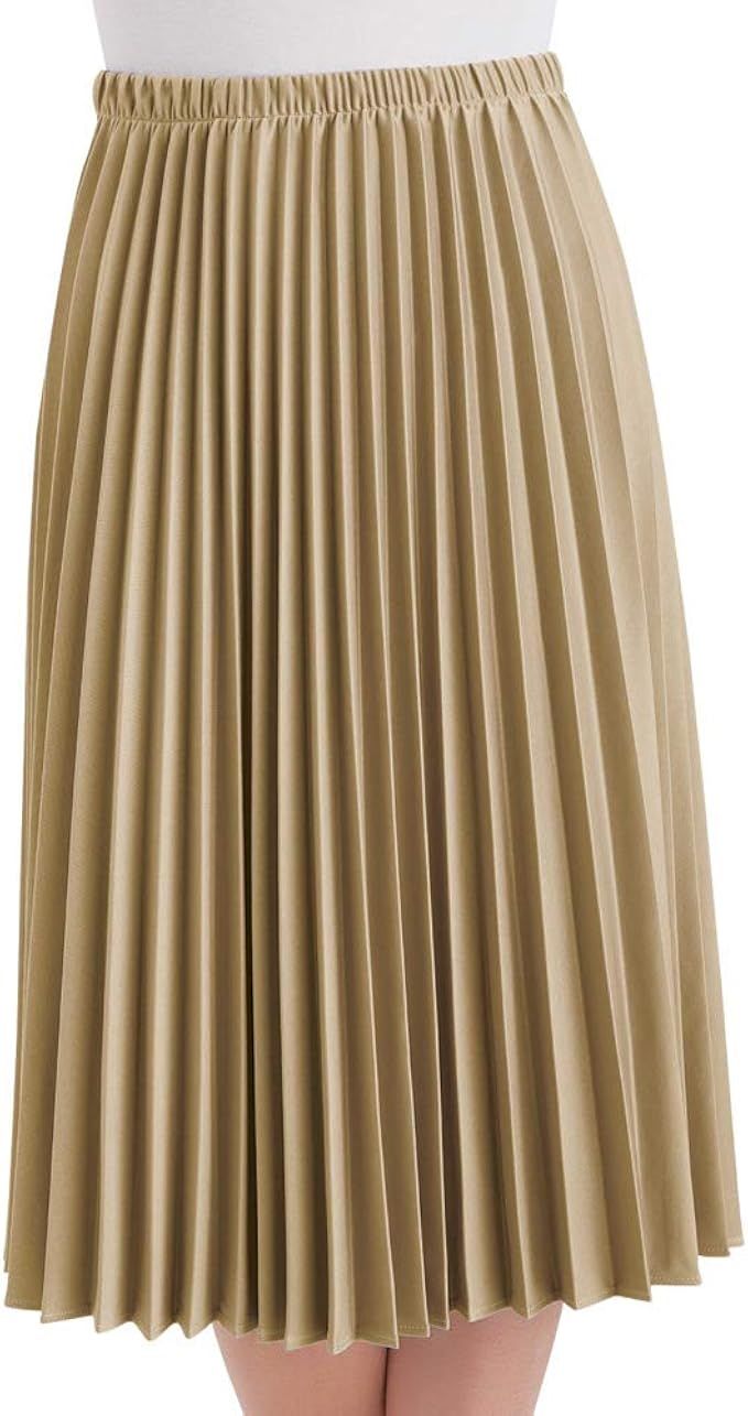 Collections Etc Classic Pleated Mid-Length Jersey Knit Midi Skirt with Comfortable Elastic Waistb... | Amazon (US)