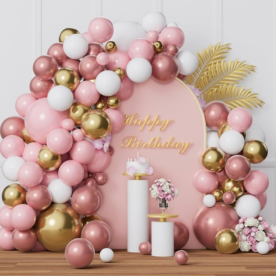 Rose Gold Pink Balloon Garland Arch Kit, 153 Pcs Rose Gold Balloons Pink and White Balloons for B... | Amazon (US)