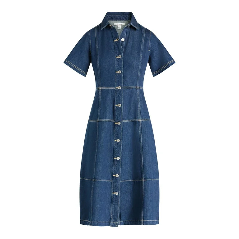 Free Assembly Women's and Women's Plus Button Front Midi Dress with Short Sleeves, XS-4X | Walmart (US)