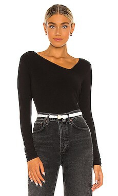 Enza Costa Brushed Supima Cotton Asymmetrical Neck Long Sleeve Top in Black from Revolve.com | Revolve Clothing (Global)