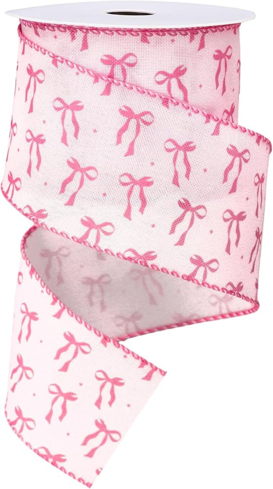 Whaline Valentine's Day Pink Bow Wired Edge Ribbon 2.5 Inch Coquette Bow Fabric Craft Ribbon for ... | Amazon (US)