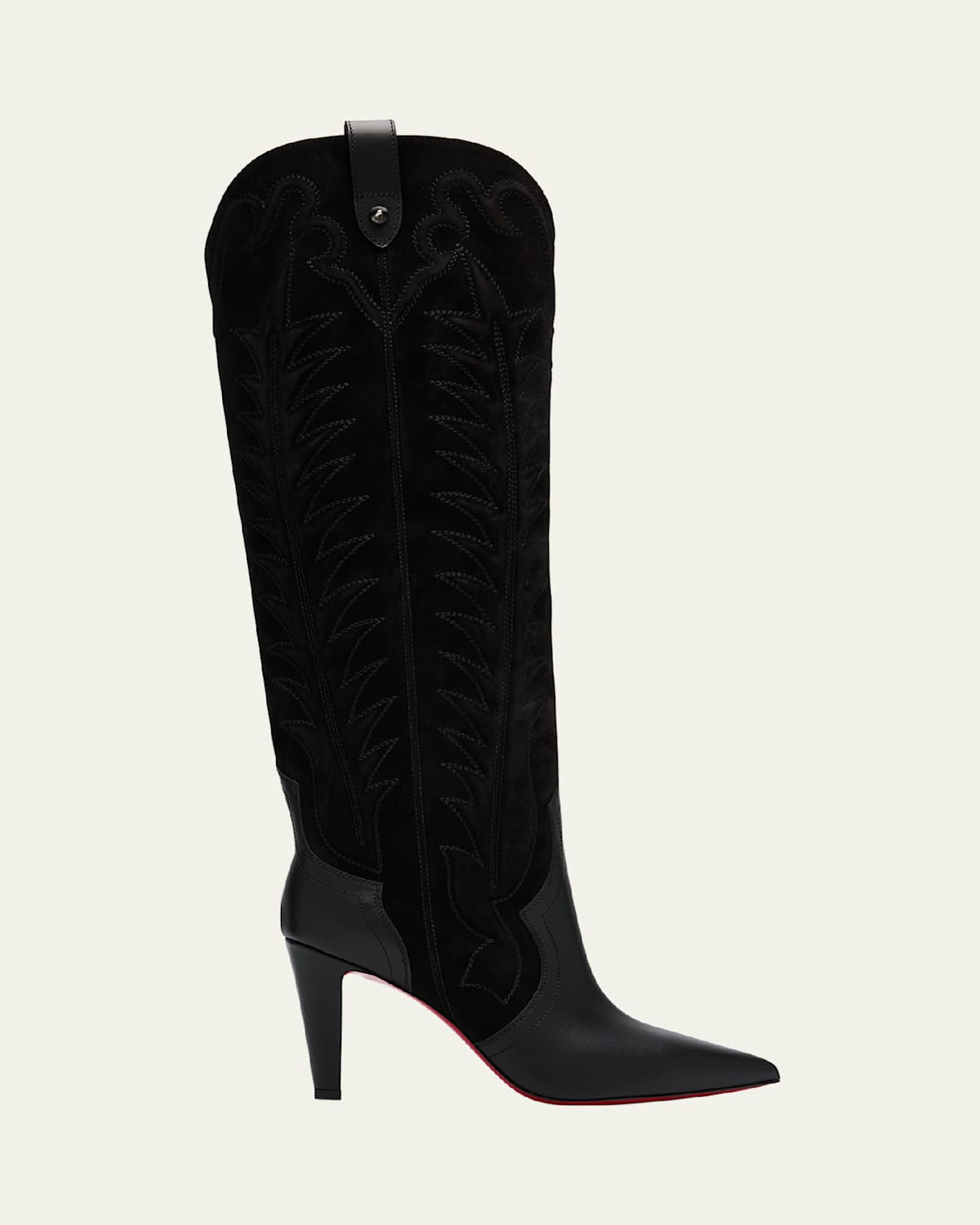 Santia Mixed Leather Suede Knee-High Red Sole Western Boots | Bergdorf Goodman