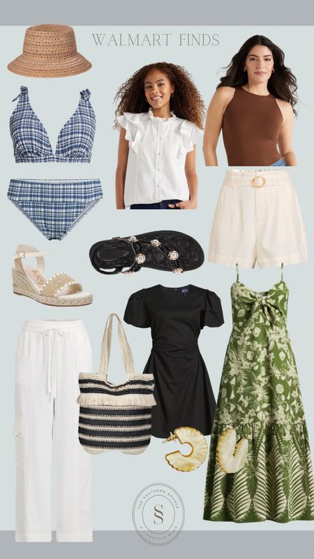 Walmart finds for summer outfits! How cute is this blue gingham swim suit. Loveee these items! 