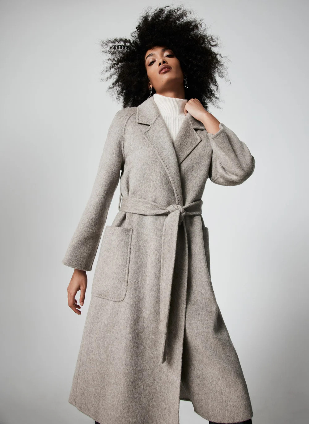 Beige Wool Belted Double Faced Coat | Mint Velvet