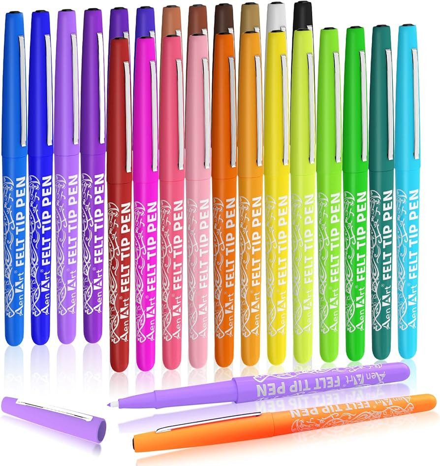Felt Tip Pens, 24 Colored Fine Point Felt Pen with Fiber Tip - Perfect Markers Pen for Bullet Jou... | Amazon (US)