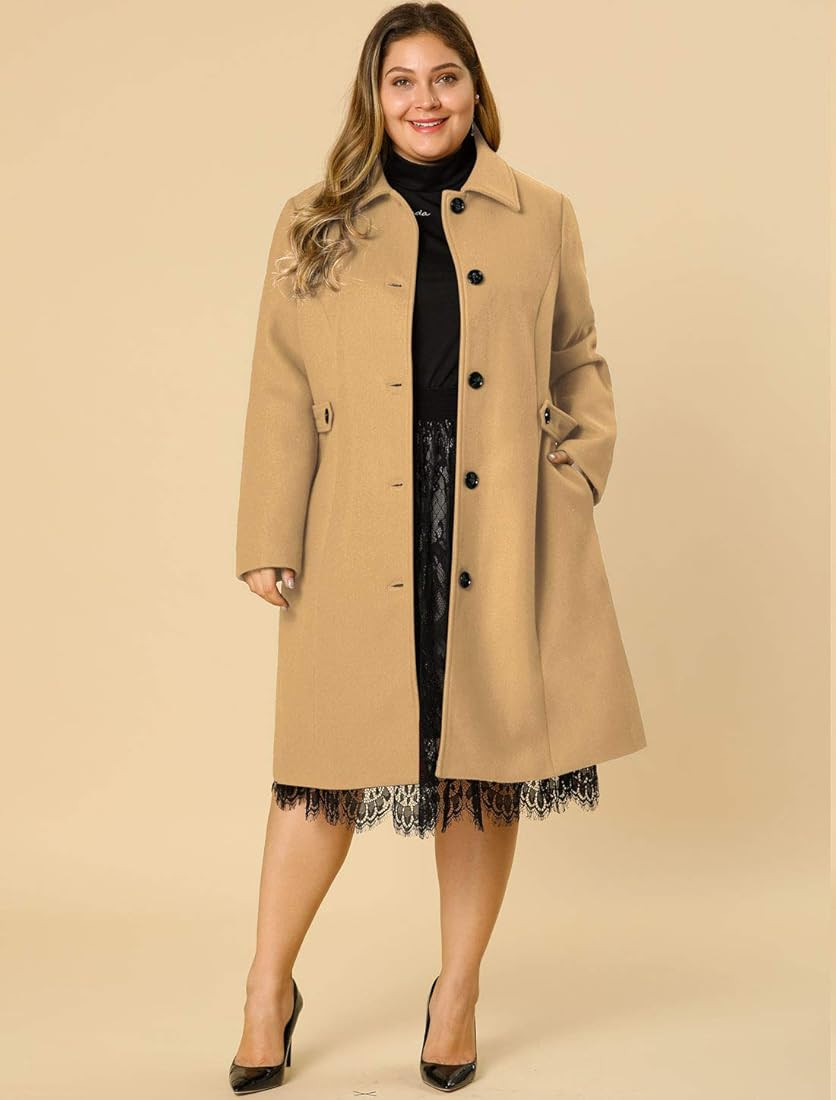 Agnes Orinda Women's Plus Size Single Breasted Belted Winter Long Coat | Amazon (US)