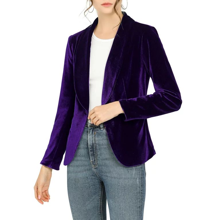 Allegra K Women's Work Shawl Collar Long Sleeve One Button Velvet Blazer | Walmart (US)