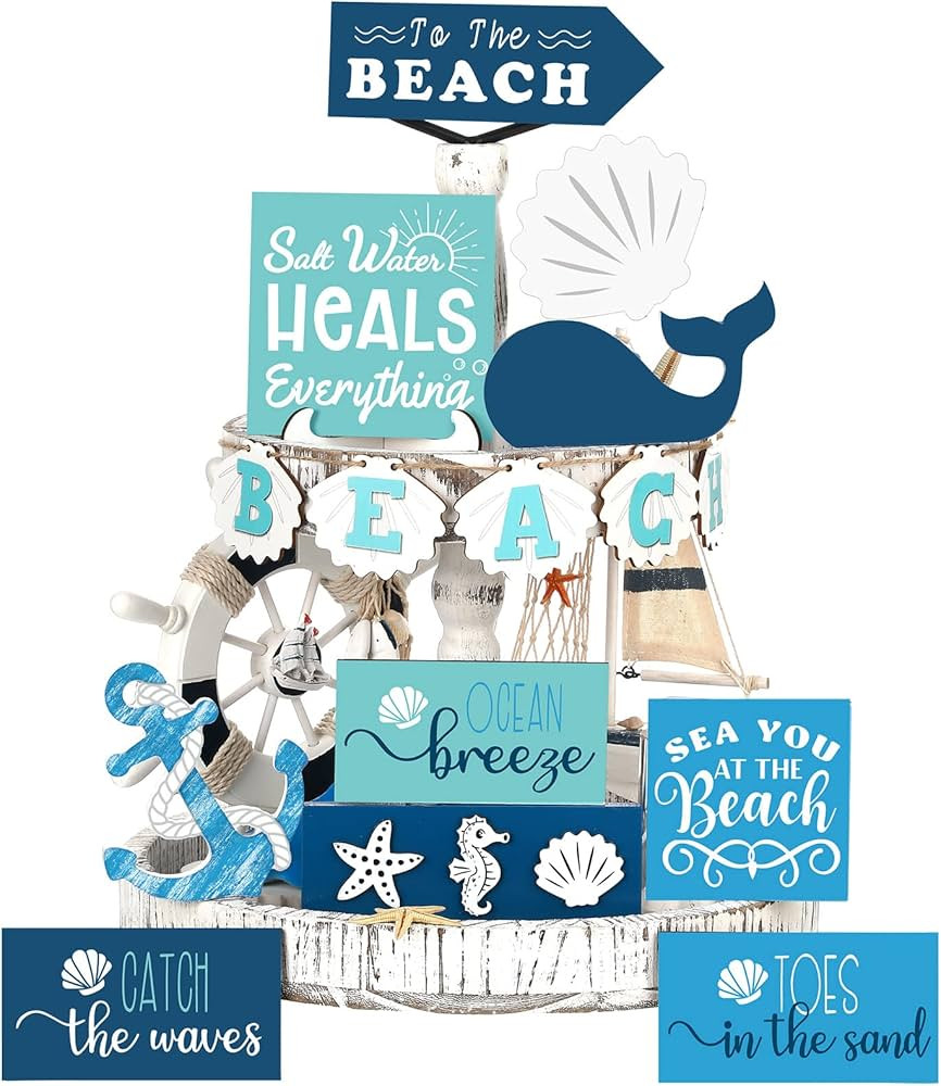 15 Piece Beach Tiered Tray Decor  | Amazon (US)