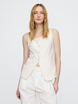 Linen-Blend Square-Neck Longline Vest | Gap (US)