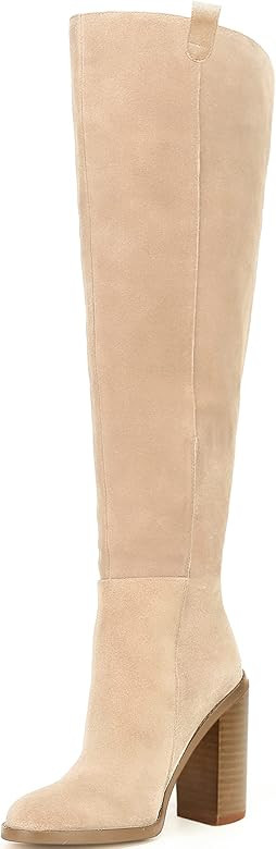 VETASTE Womens Heeled Knee High Boots Winter Suede Leather Chunky Block Heel Stretch Boots Wide C... | Amazon (US)