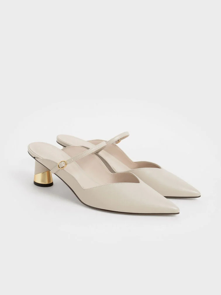 Chalk Cammie Metallic-Heel Mules | CHARLES & KEITH | Charles & Keith US