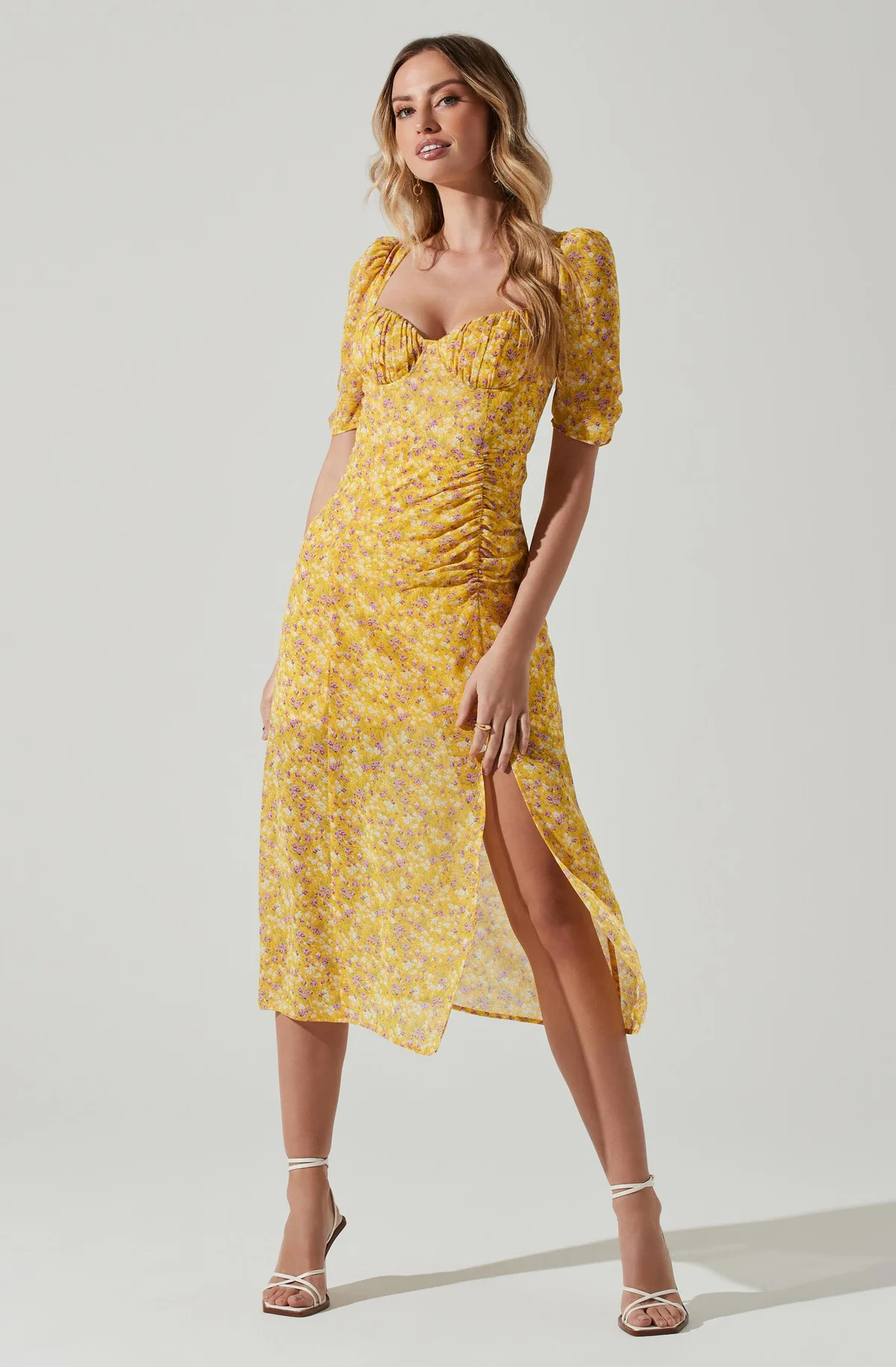 Floral Front Slit Milkmaid Midi Dress | ASTR The Label (US)