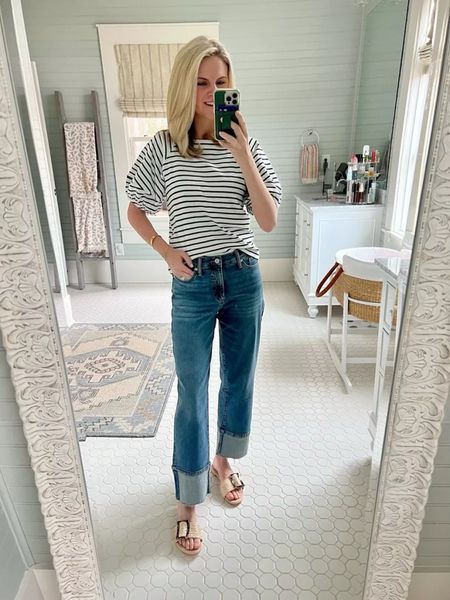 Love this striped t shirt with wide leg jeans casual spring outfit idea! So cute and all from Walmart fashion! @walmart #walmartpartner
5/29

#LTKSeasonal #LTKFindsUnder50 #LTKStyleTip