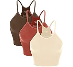 ODODOS Women's Crop 3-Pack Washed Seamless Rib-Knit Camisole Crop Tank Top | Amazon (US)
