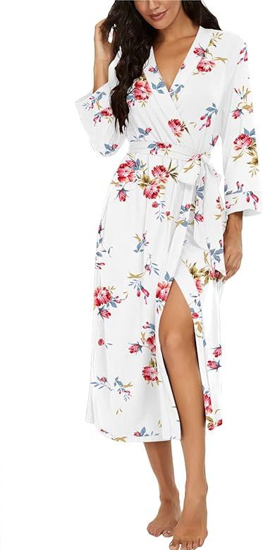 VINTATRE Women Kimono Robes Long Knit Bathrobe Lightweight Soft Knit Sleepwear V-neck Casual Ladi... | Amazon (US)