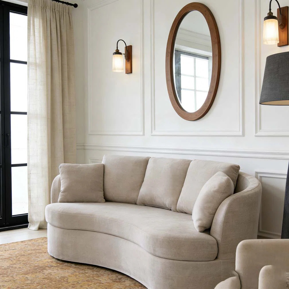 73.82" Wide Curved Sofa, Modern Luxury Plush Chenille Extra-Deep Sea | Wayfair North America