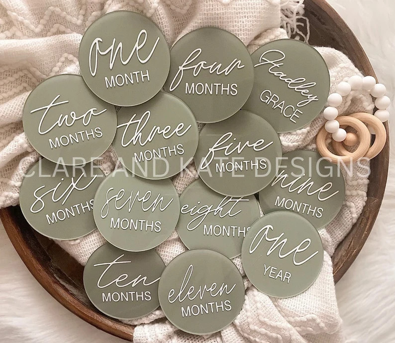 Acrylic Baby Milestones Disc,Baby Monthly Milestone Cards,Baby Monthly Photo Prop,Newborn Birth A... | Etsy (US)