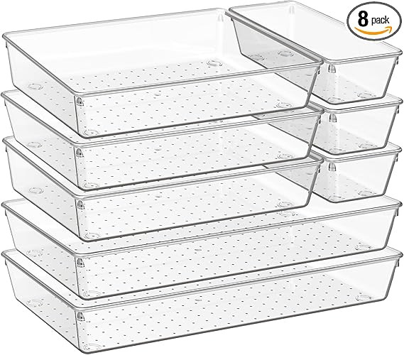 Criusia 8 Pack Drawer Organizer for Kitchen Gadgets, Large Clear Plastic Drawer Divider for Kitch... | Amazon (US)