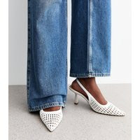 Women's White Faux Leather Woven Slingback Court Shoes Vegan New Look | New Look (UK)