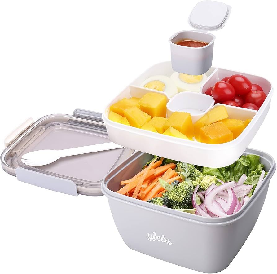 Bento Box Adult Lunch Box,Salad Container for Lunch with Large 52-oz Salad Bowl,3-Compartment Ben... | Amazon (US)