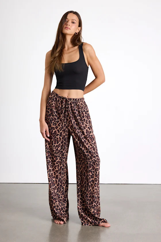 Kashley Brown Leopard Print Mid-Rise Wide-Leg Pants | Lulus