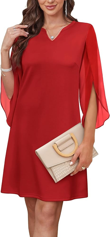 RUMIA Cocktail Dresses for Women Chiffon Sleeve Wedding Guest Dress (XS-3XL) | Amazon (US)