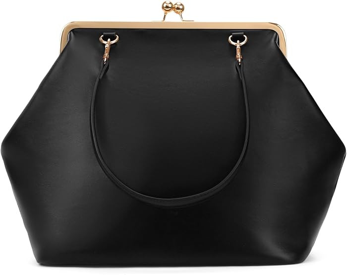 Large Women's Kiss Lock Bag PU Medium Top Handle Handbags Kiss Clasp Shoulder Bags Tote Purse Mes... | Amazon (US)