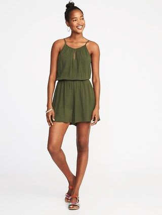 Old Navy Womens Waist-Defined Sleeveless Keyhole Romper For Women Matcha Green Size L | Old Navy US