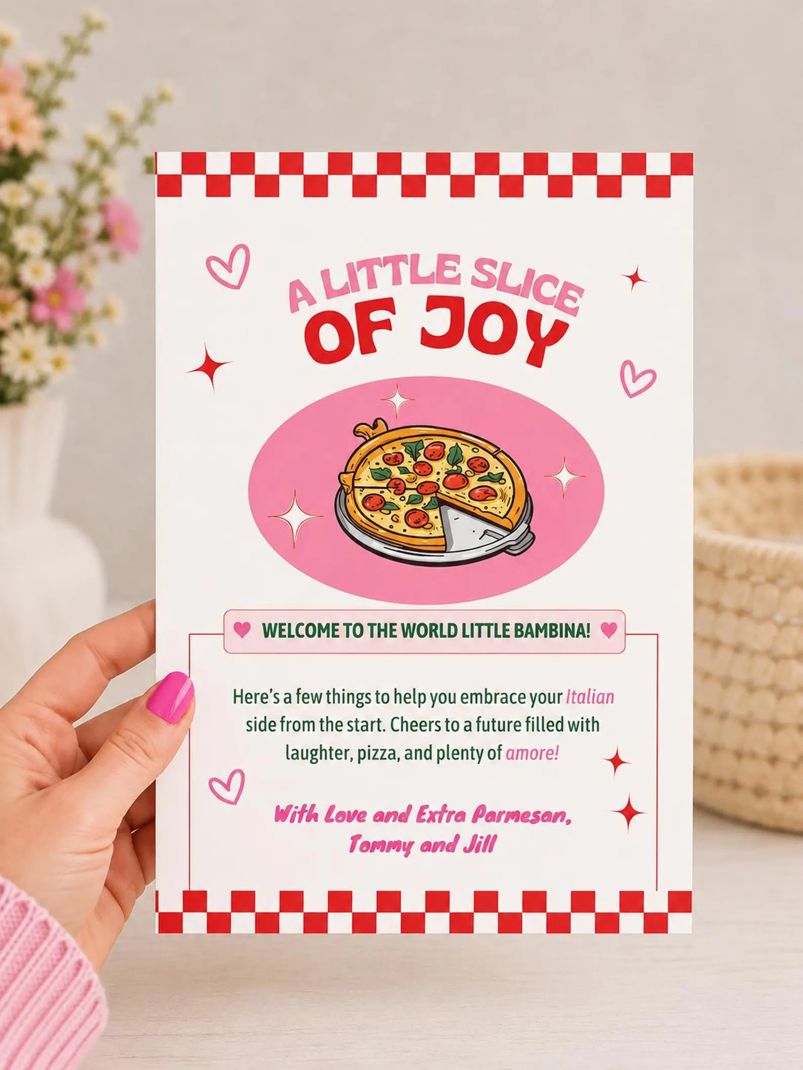 Italian Baby Girl Gift Printable, Baby Shower Gift Card, Pizza Box Gift Insert, Editable Canva Te... | Etsy (Global)