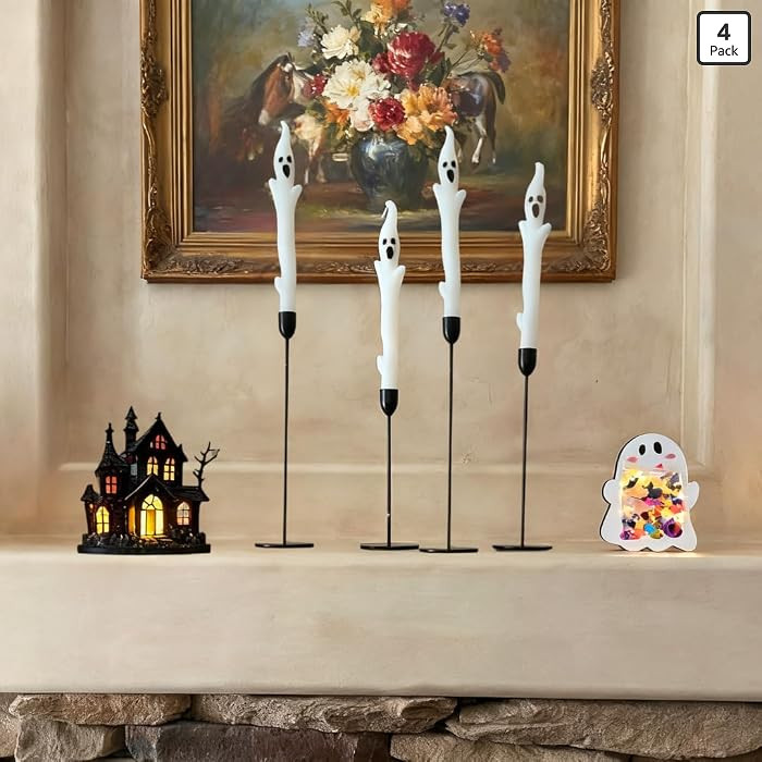 Halloween Ghost Candles Set, Cute Spooky White Taper Candles with Ghost Face for Halloween Decora... | Amazon (US)